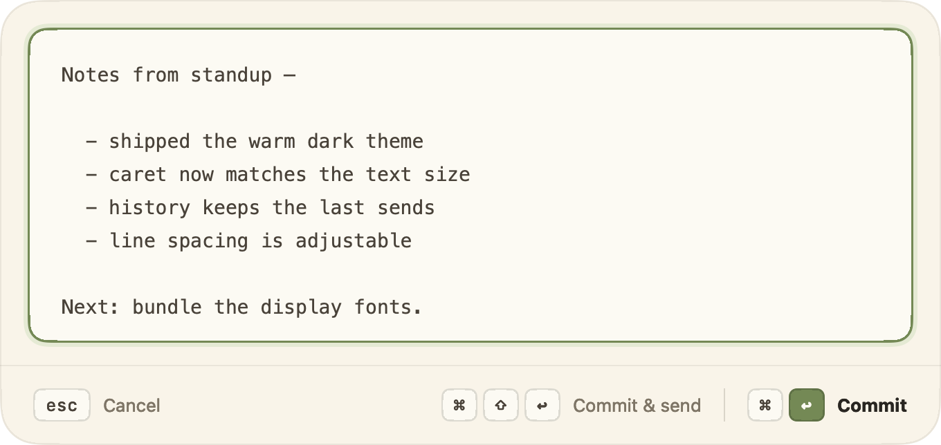 The editor grown to fit a multi-line note.